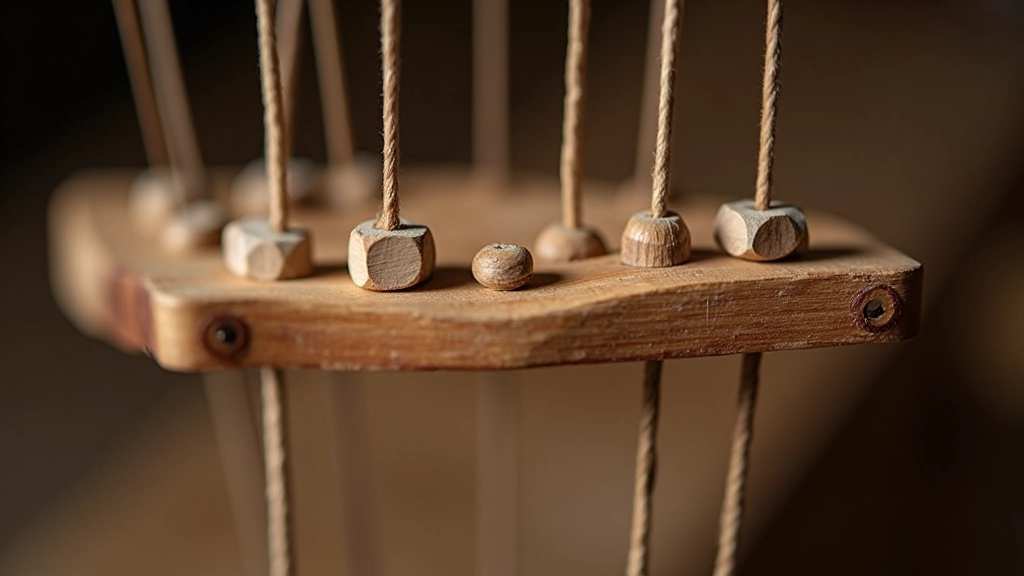 Puppet control bar with knotted strings, showing proper string attachment points and tension arrangement
